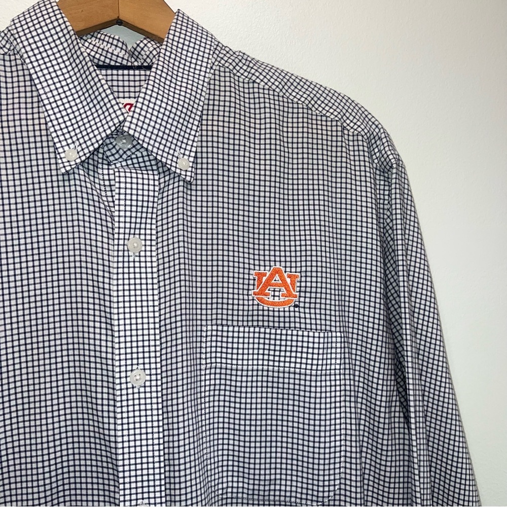 Cutter Buck Mens M Black Checkered Auburn Tigers Cotton LS Button Down Shirt